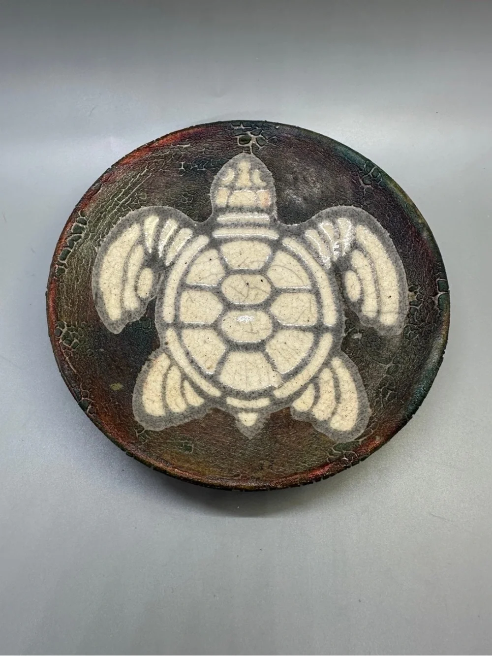 Sea Turtle Raku Pottery Artist signed trinket dish beach decor